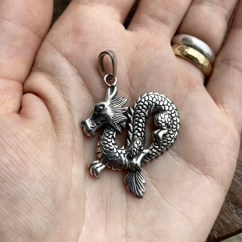 Amazing Solid Silver Dragon Pendant