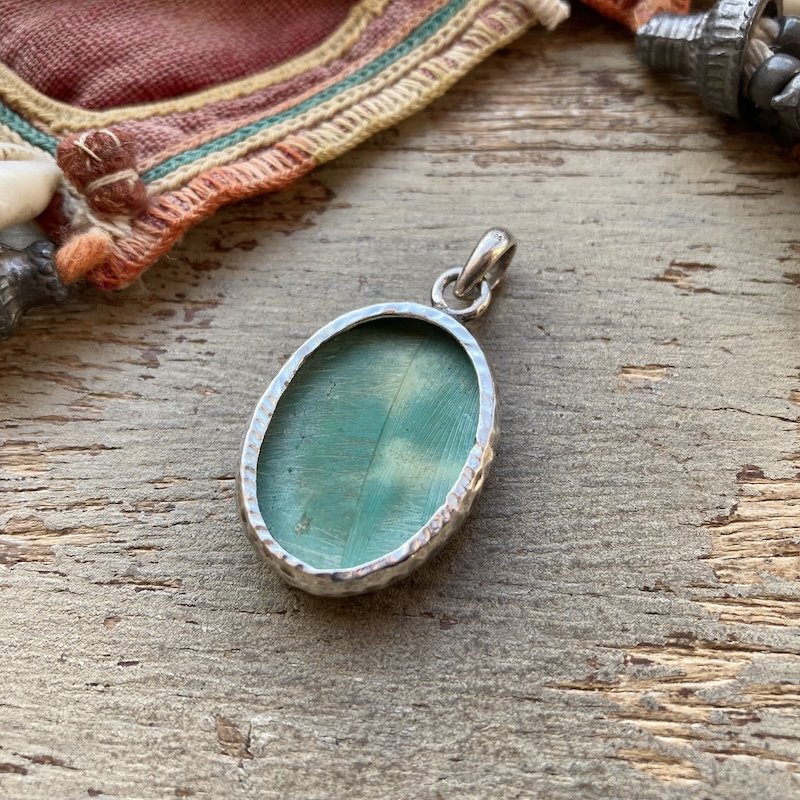 Beautiful Planished Sterling Silver and Turquoise Pendant