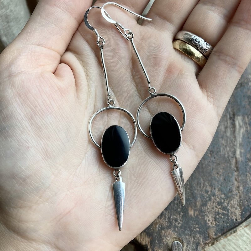 Funky Vintage Modernist Sterling Silver Dangly Earrings