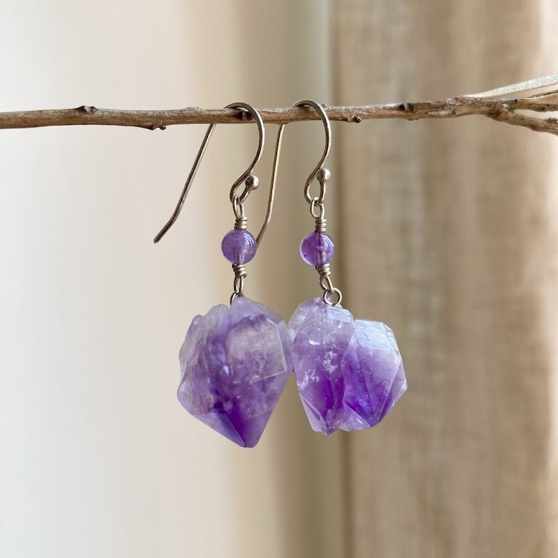 Magical Raw Amethyst Crystal Earrings
