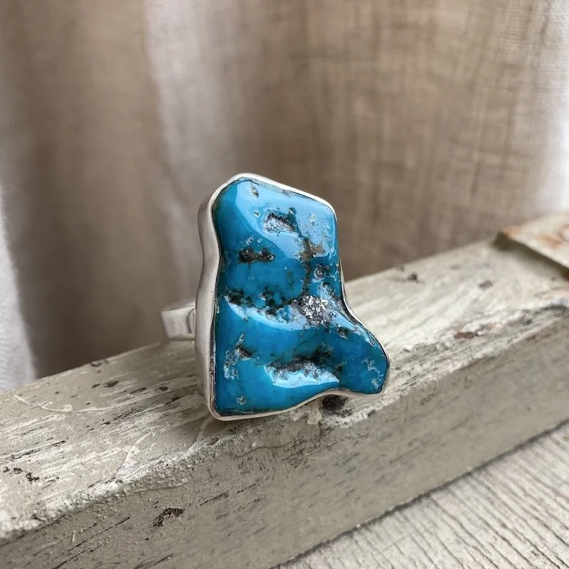 solid silver chunky natural turquoise nugget ring 3.jpeg