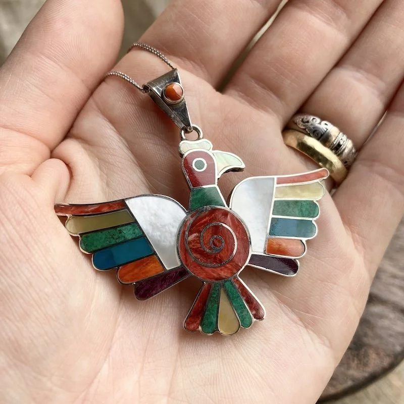 Peruvian 950 silver inlaid rainbow bird necklace 3.jpeg