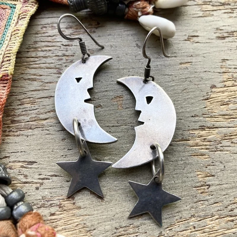 vintage Mexican solid silver celestial moon and star earrings 1.jpeg