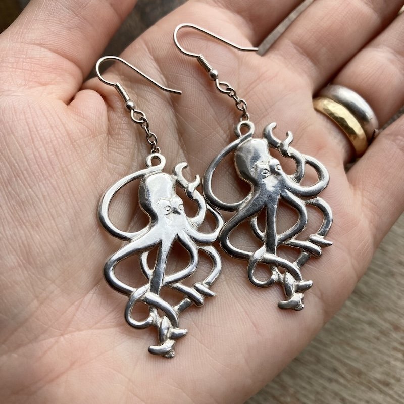 Incredible Vintage Solid Silver Octopus Earrings