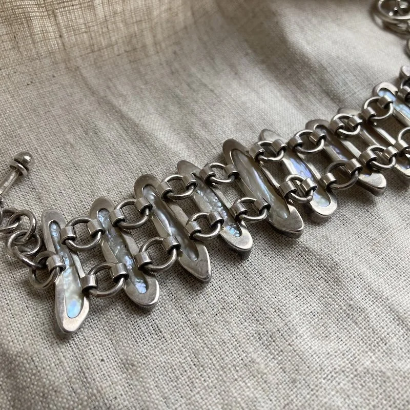 Stunning Heavy Sterling Silver and Biwa Pearl Bracelet