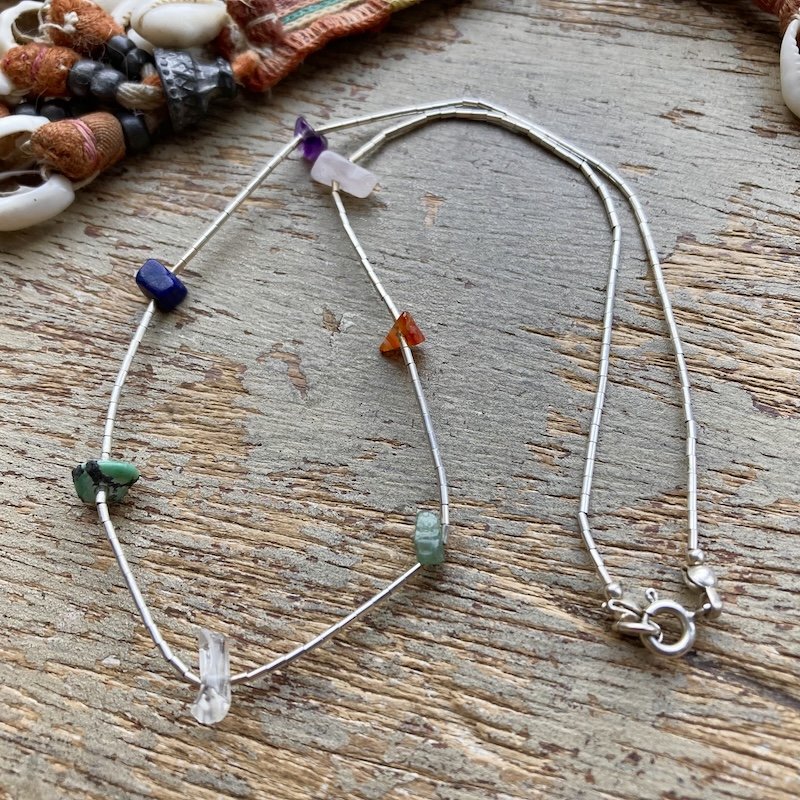 Pretty Sterling Silver Rainbow Crystal Necklace