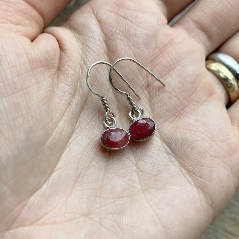 Dainty Vintage Sterling Silver Ruby Earrings