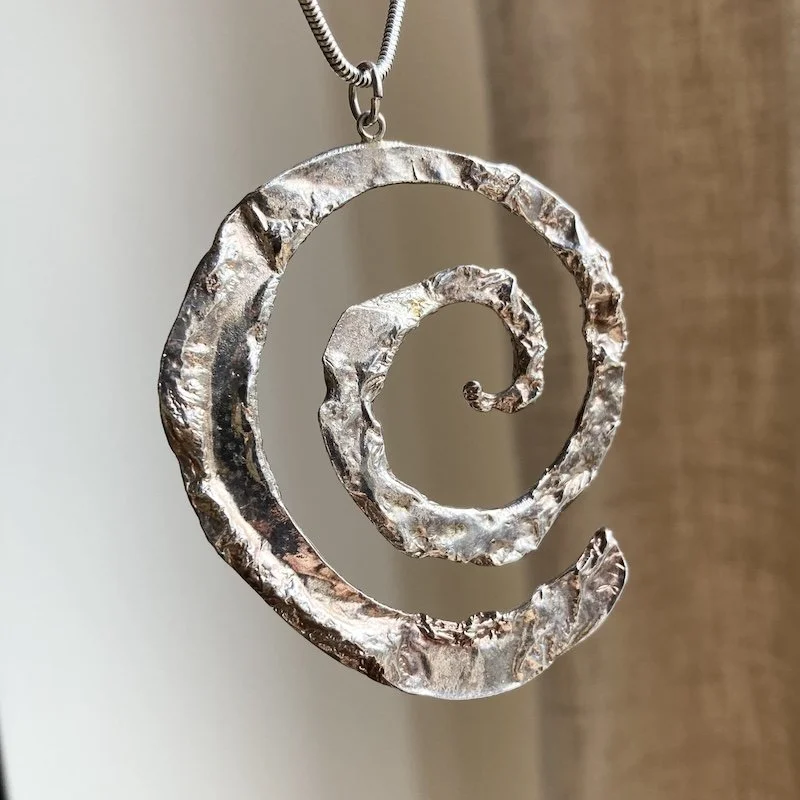 Amazing Handmade Textured Solid Silver Spiral Necklace