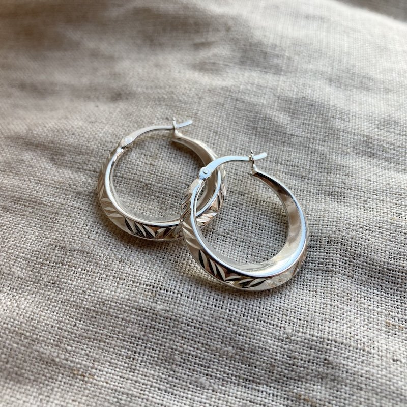 Funky Sterling Silver Engraved Creole Hoops