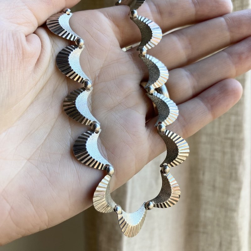 Beautiful Vintage Sterling Silver Crescent Necklace