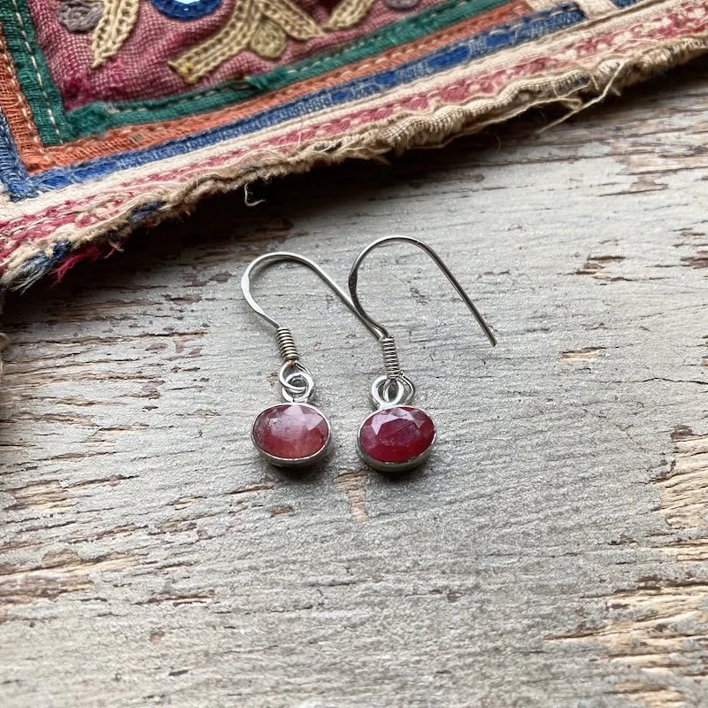 Dainty Vintage Sterling Silver Ruby Earrings