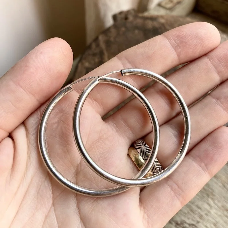 large vintage simple sterling silver hoops 3.jpeg