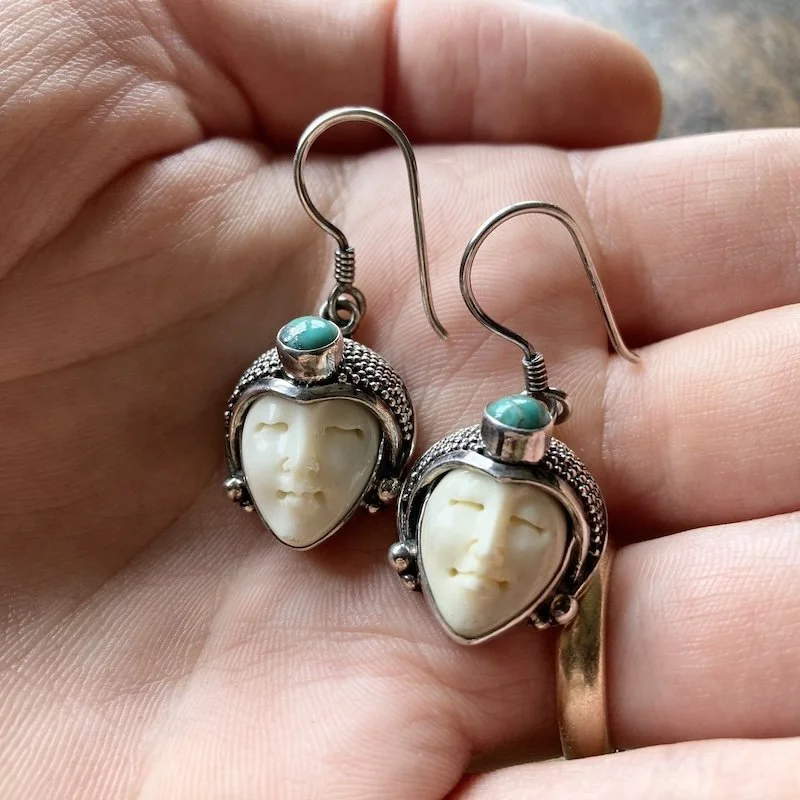 sterling silver and turquoise Balinese goddess earrings 4.jpeg