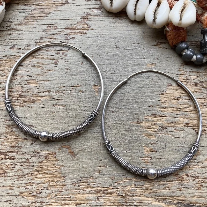 Large Sterling Silver Balinese Hoops
