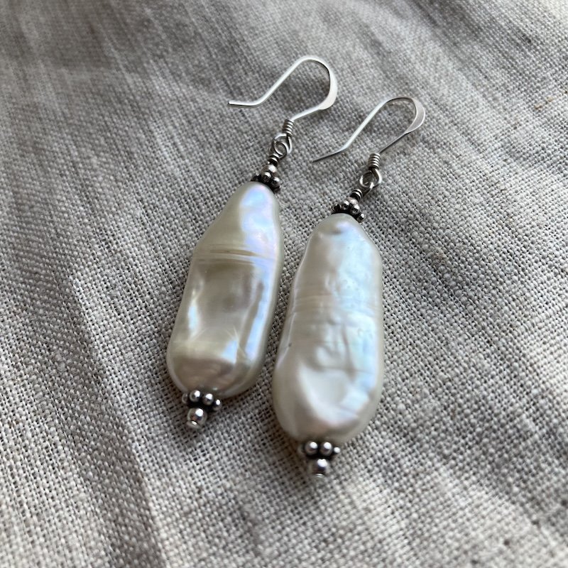 Dreamy Sterling Silver Baroque Pearl Earrings