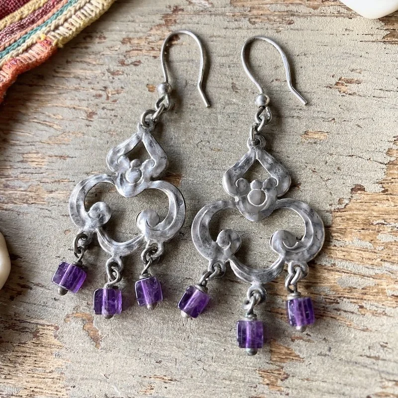 bohemian sterling silver earrinsg with amethyst beads 3.jpeg