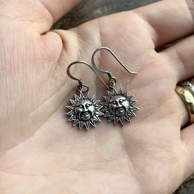 Cute Vintage Sterling Silver Celestial Sun Earrings