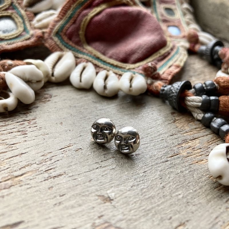 Celestial Silver Man in the Moon Earrings