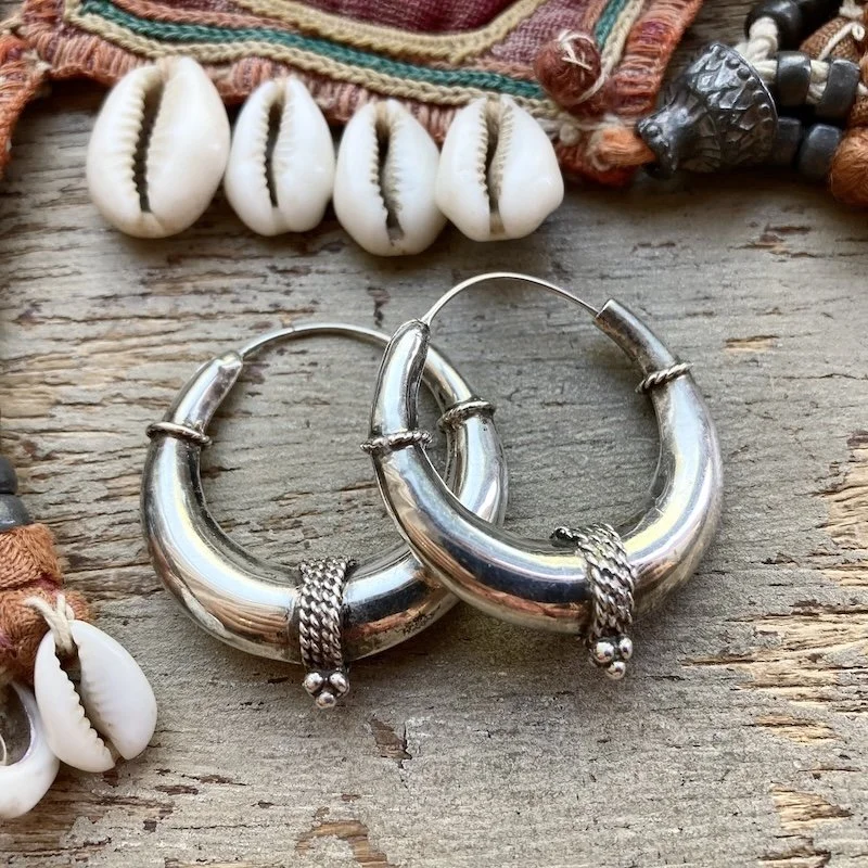 Wonderful Large Vintage Indian Ornate Chunky Hoops