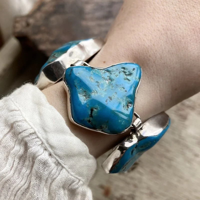 solid silver chunky natural turquoise nugget bracelet 7.jpeg