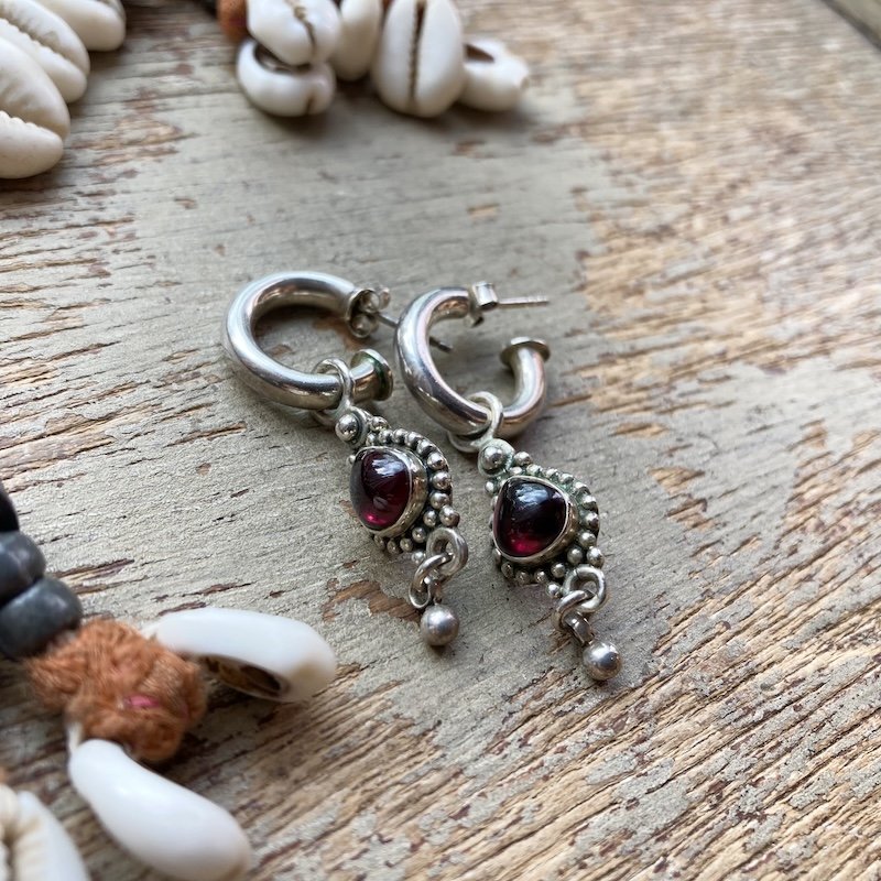 Indian sterling silver dangly garnet hoops 3.jpeg