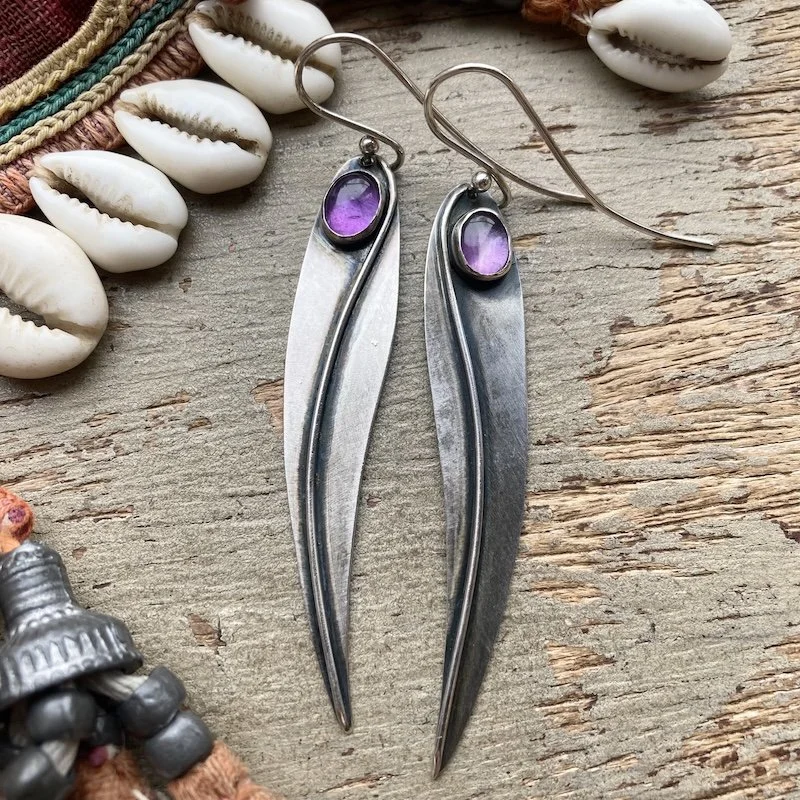 vintage sterling silver dangly amethyst earrings 2.jpeg