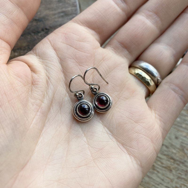 Pretty Vintage Sterling Silver Garnet Earrings