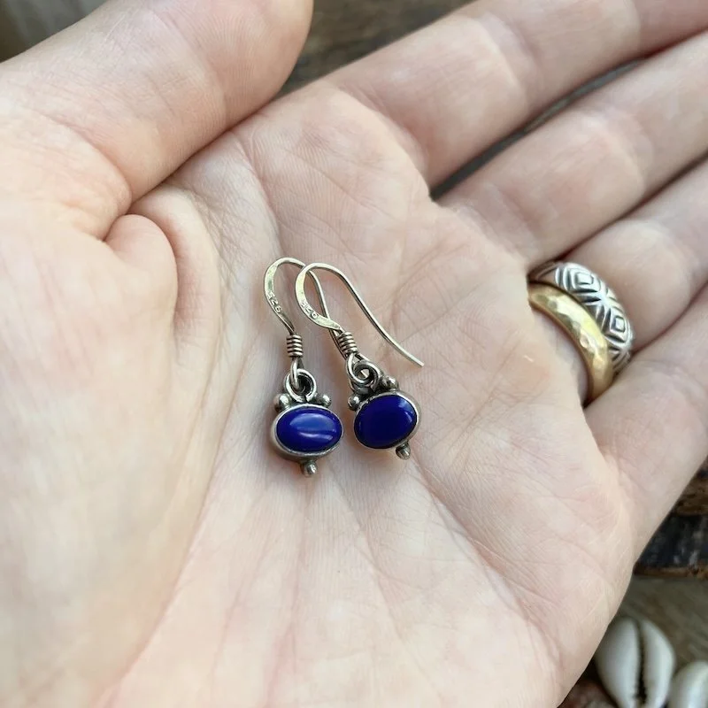 tiny little vintage sterling silver and lapis lazuli earrings 4.jpeg
