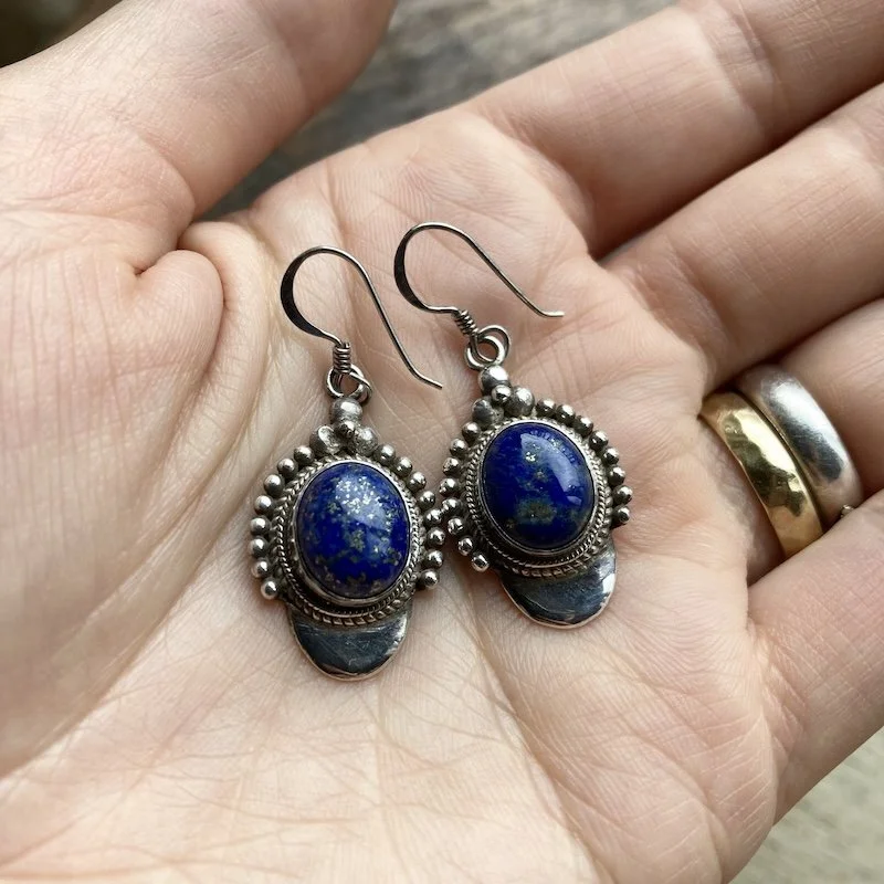 Ornate Sterling Silver and Lapis Lazuli Earrings