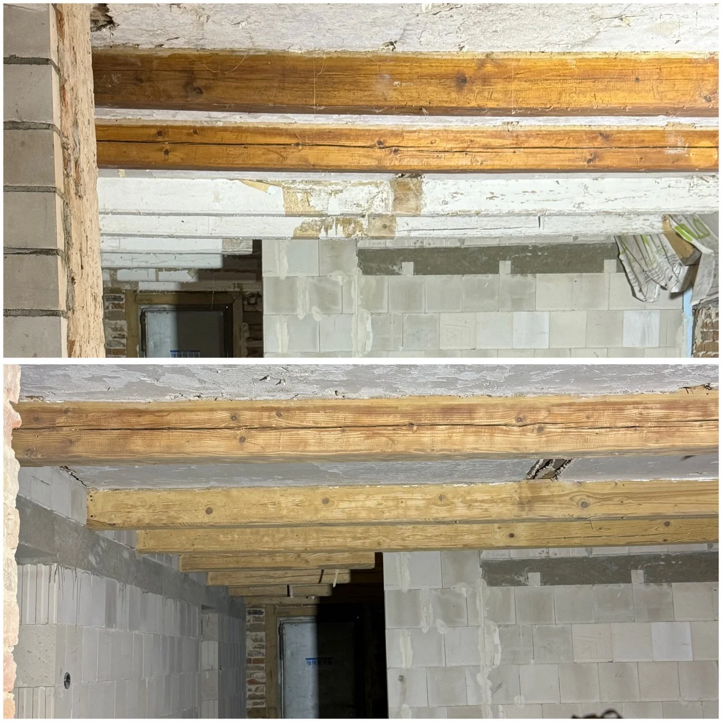 Diese alten Holzbalken haben wir wieder zum Leben erweckt 😄
Vorher: stark verschmutzt, alte Beschichtungen &amp; Tapete
Nachher: saubere Oberfl&auml;che, nat&uuml;rliche Holzstruktur wieder sichtbar

Mit unserem mobilen Strahlverfahren entfernen wir