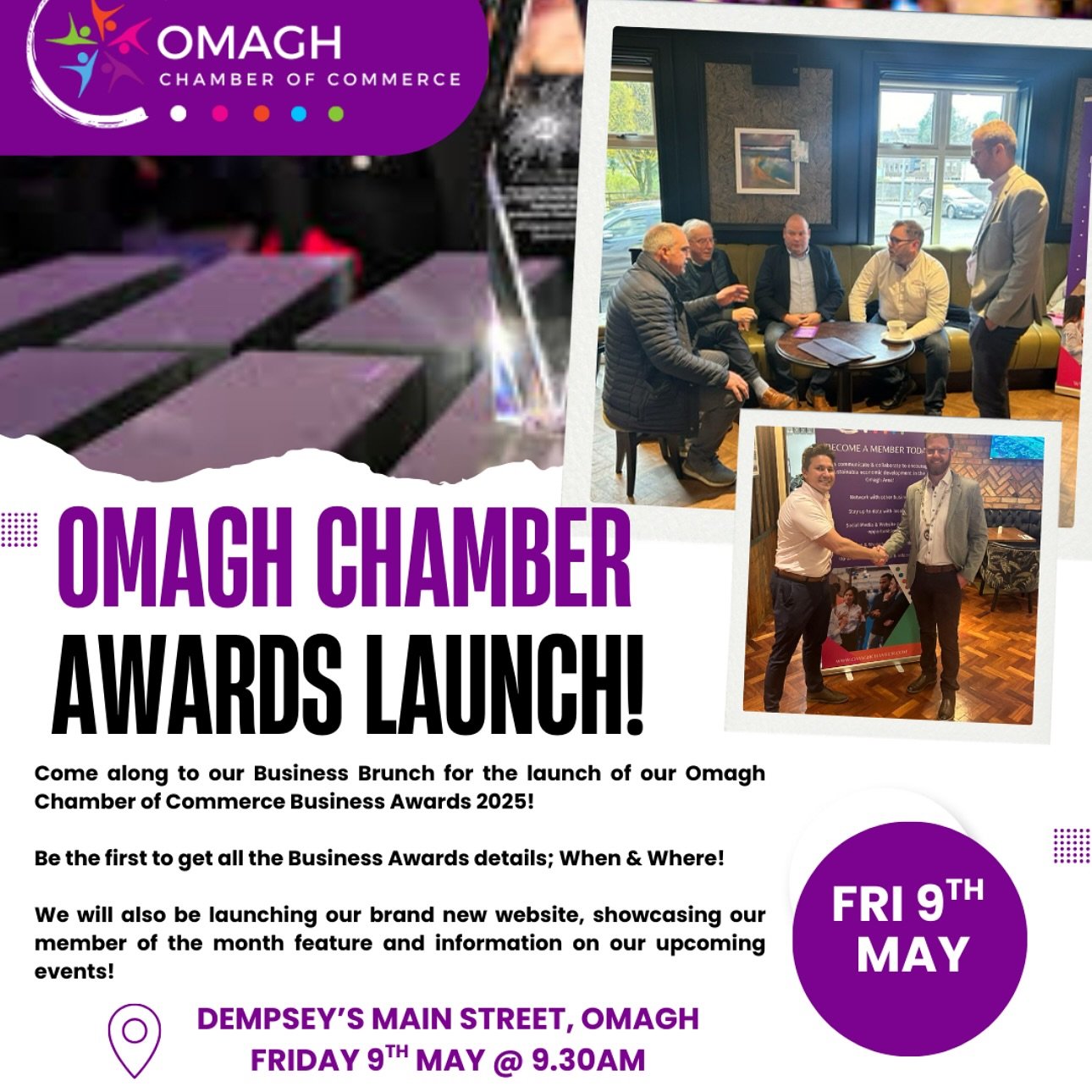 This Friday 9th June sees the launch of our 2025 Chamber of Commerce awards in Dempseys, Main Street, Omagh.

We have a few surprises up our sleeve and can&rsquo;t wait to share with you all what we have been working on behind the scenes. 

Come and 