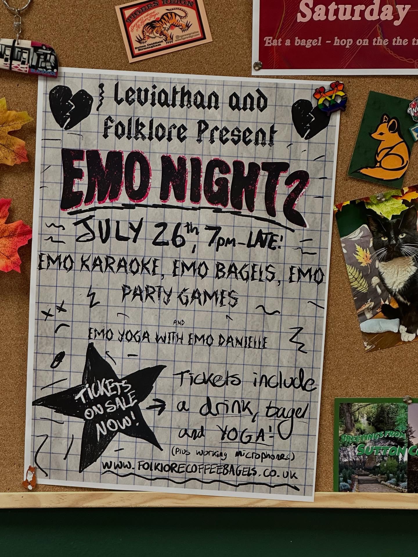 IT IS BACK. Join us again at Leviathan for another emo night! This time we’re doing tickets BUT you get a beer, a bagel and the yoga included so it actually saves you money 🤷‍♂️ tickets available now at our website and until the end of nex