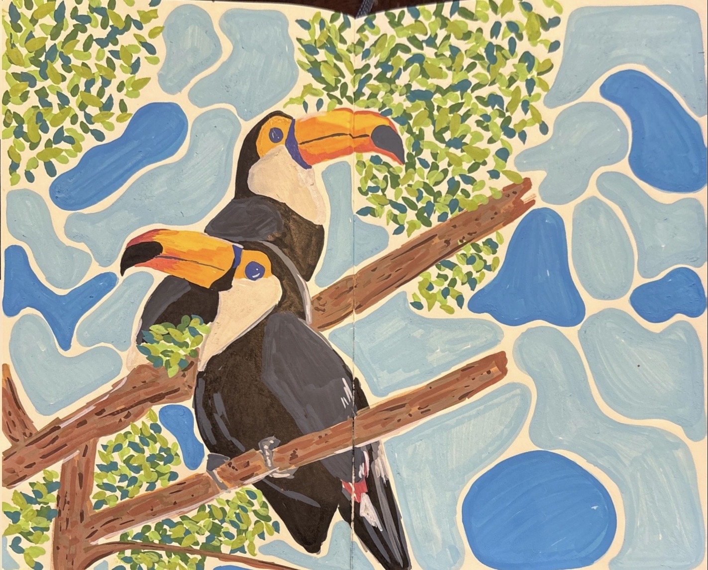 Toucans; acrylic paint markers