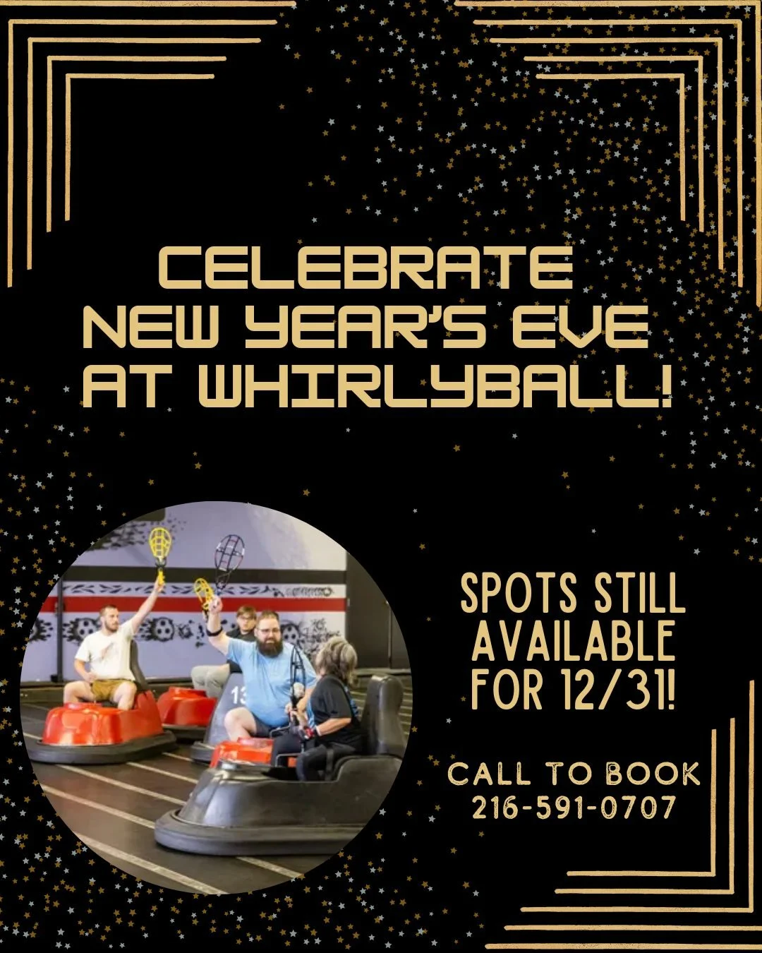 We still have spots open for the ultimate New Year's Eve Party! Call today to check availability#ohio #WhirlyBall #gaming #clevelandohio #indooractivities #clevelandsports #cleveland #whirlyball #thingstodoincleveland #familyactivities  and book!