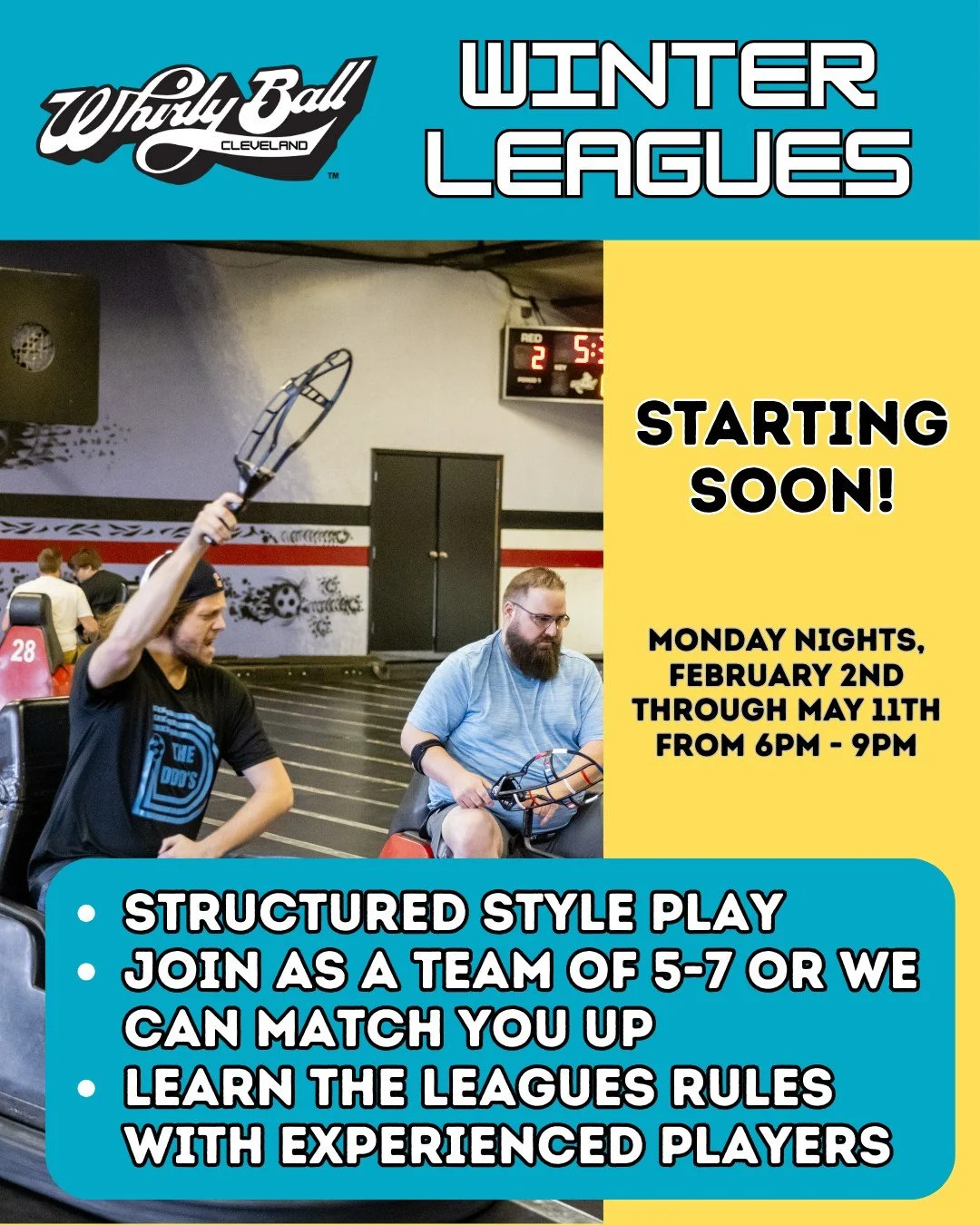 WINTER LEAGUES ARE STARTING SOON! Check out the link in our bio to sign up for more information!

 #thingstodoincleveland #fivestarfriday #ohio #clevelandsports #indooractivities #gaming #cleveland #WhirlyBall