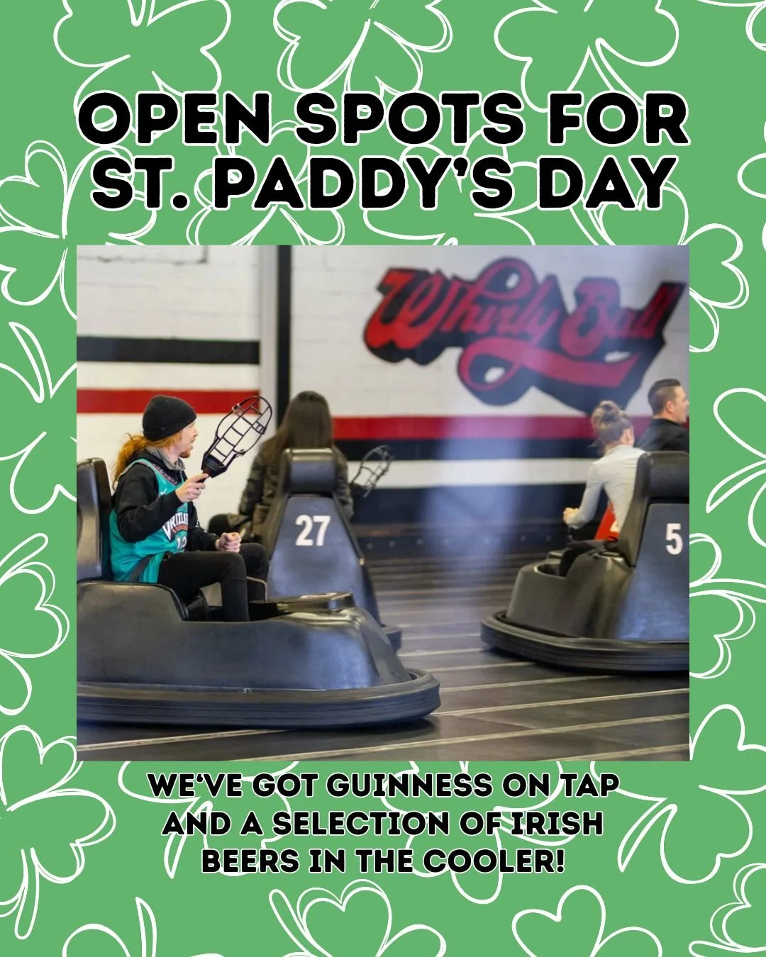 We are OPEN for St. Patrick's Day shenanigans! Call today to book OR book online! #thingstodoincleveland #indooractivities #gaming #cleveland #clevelandohio #WhirlyBall #clevelandsports #teambuilding