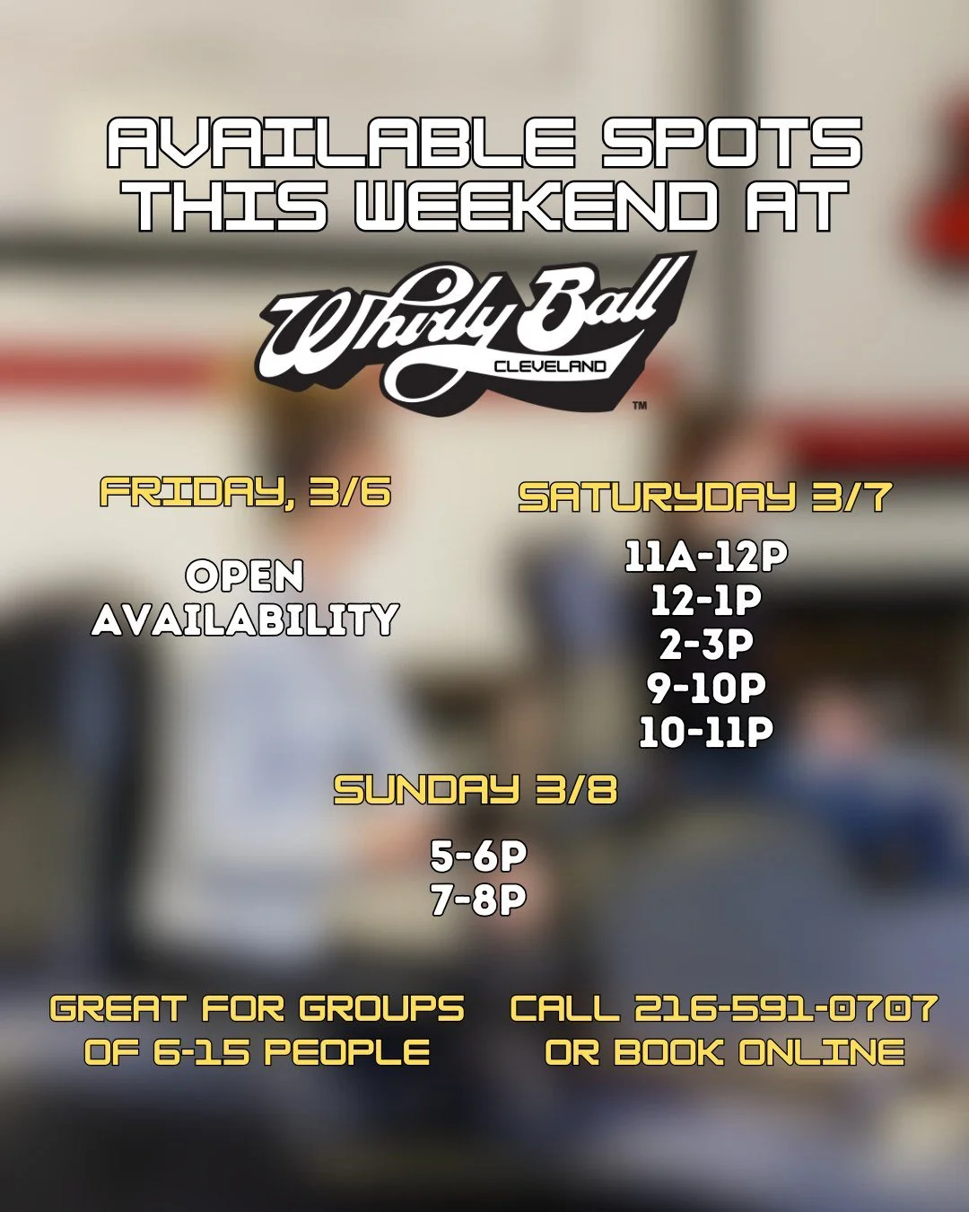 Saturday and Sunday are pretty full, but we have a lot of time available Friday! Call today to book or book online at the link in our bio! 

 #cleveland #gaming #clevelandsports #clevelandohio #WhirlyBall #thingstodoincleveland #indooractivities #ohi