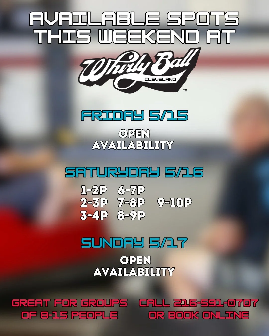 We have really good availability this weekend for WhirlyBall! Call now or book online! #cleveland #whirlyball #indooractivities #ohio #clevelandohio #thingstodoincleveland #WhirlyBall #familyactivities