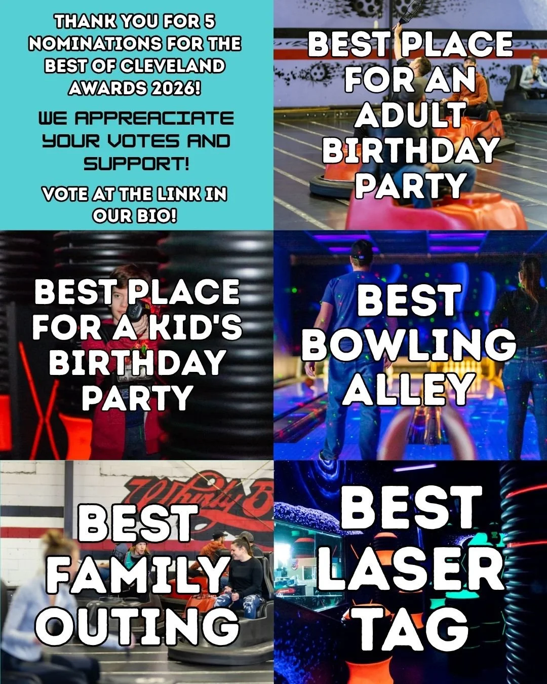 HERE YE HERE YE! 🗣️ WhirlyBall Cleveland is up for 5 categories for the Best of Cleveland awards and we need YOUR support! Cast your vote at the link in our bio once per day to help us win! Please note, you do need to log in to be able to vote but i