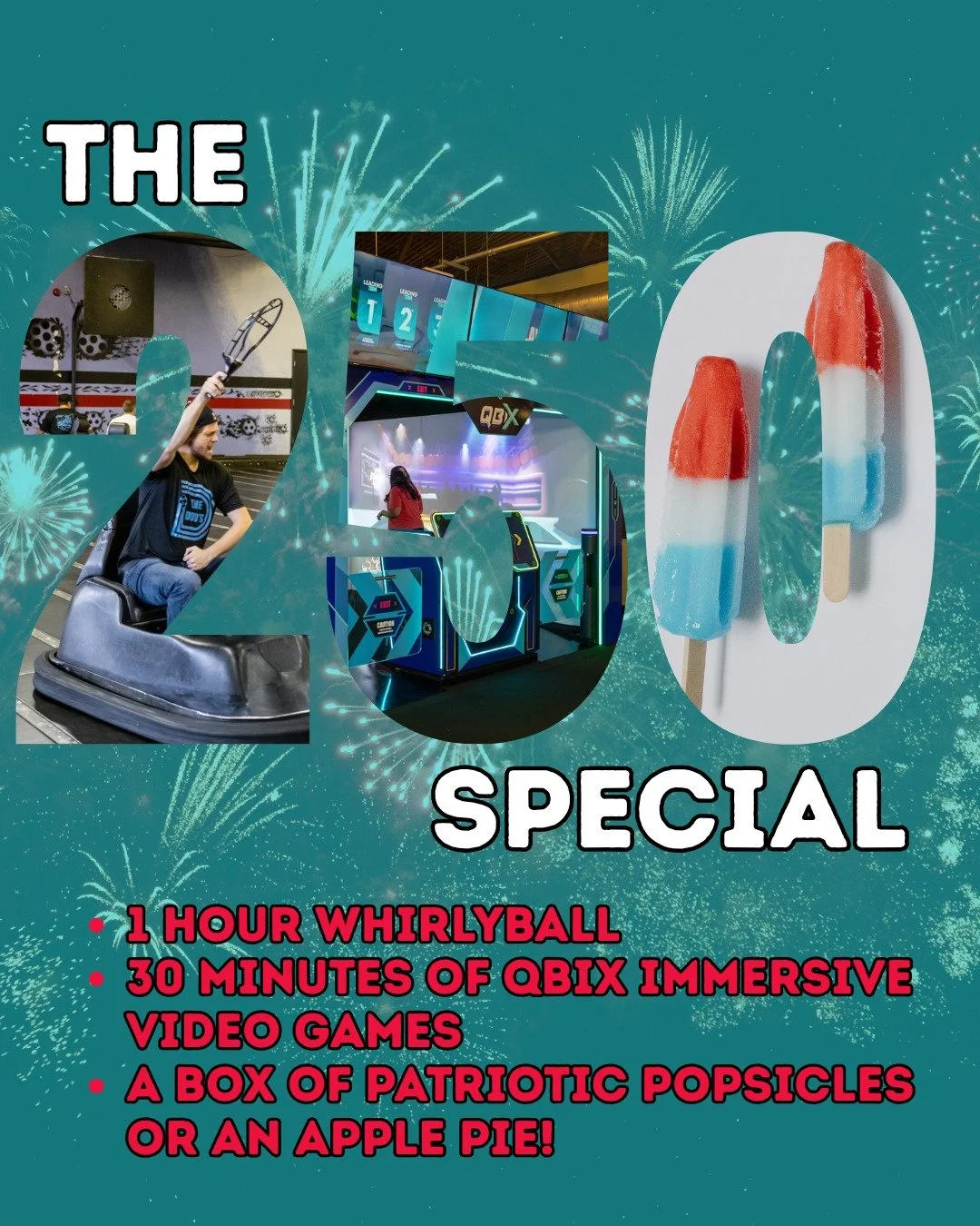 Don't miss out on this awesome deal running ALL SUMMER LONG! Now through the end of September book our "250 Special" and enjoy a 2 hour event (90 minutes of activities with a 30 minute break between) plus a sweet treat! It's the perfect wea