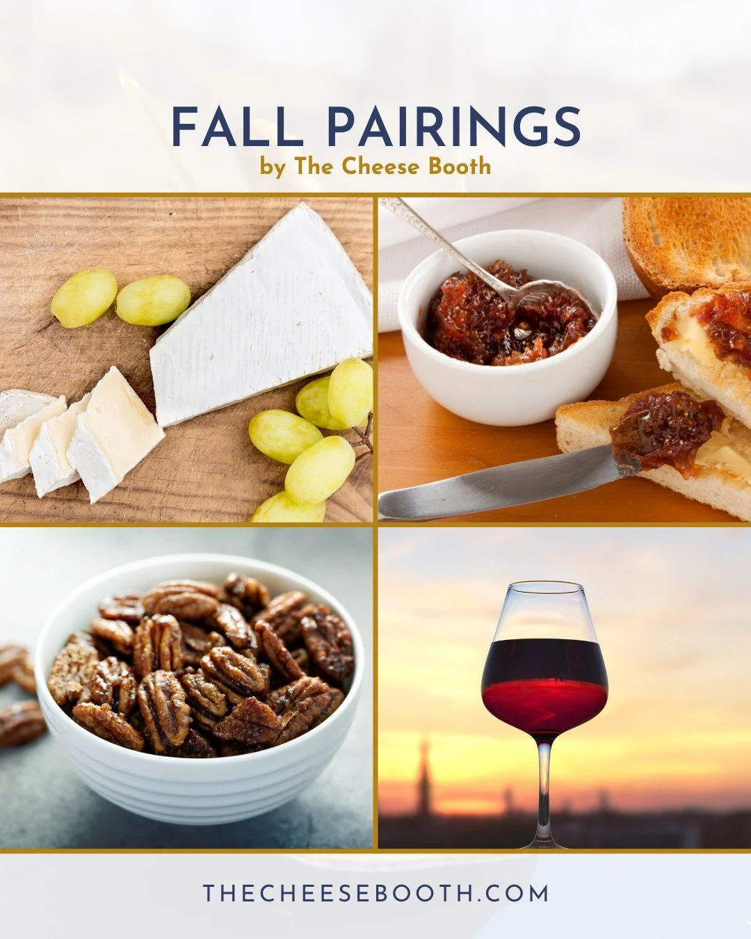 Fall flavors, but make them deluxe 🍂

Here&rsquo;s one of our favorite autumn pairings:

Creamy brie + Fig jam + Toasted pecans + A glass of spiced red wine

Sweet, rich, and a little unexpected. It&rsquo;s the kind of combo that feels cozy but elev
