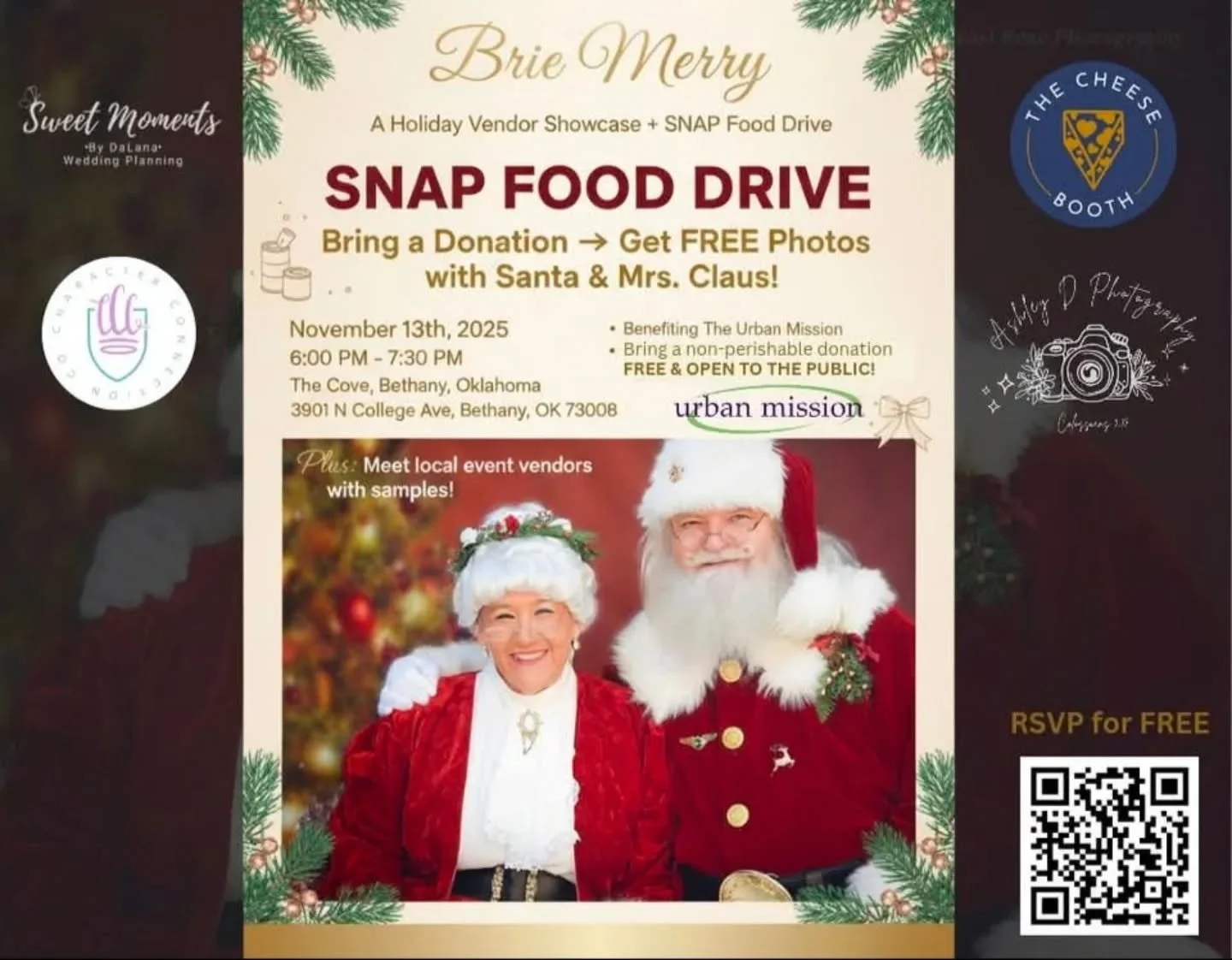 Who wants FREE pics with Santa?! 🎅🎄

Bring non-perishable food donations to Brie Merry on November 13th and get FREE holiday photos with Santa and Mrs. Claus for your family! All donations benefit The Urban Mission.

While you're there, meet amazin