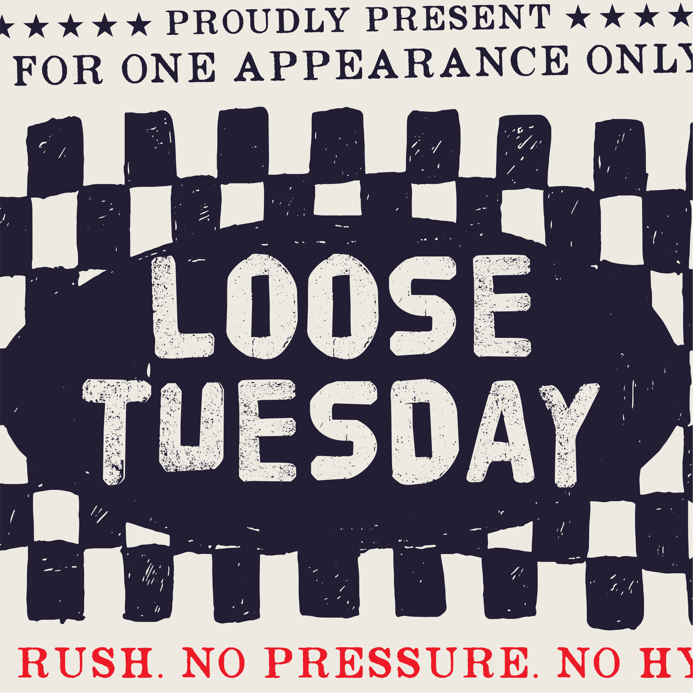 Loose Tuesday Poster graphic —  poster checkerboard print on natural cotton background