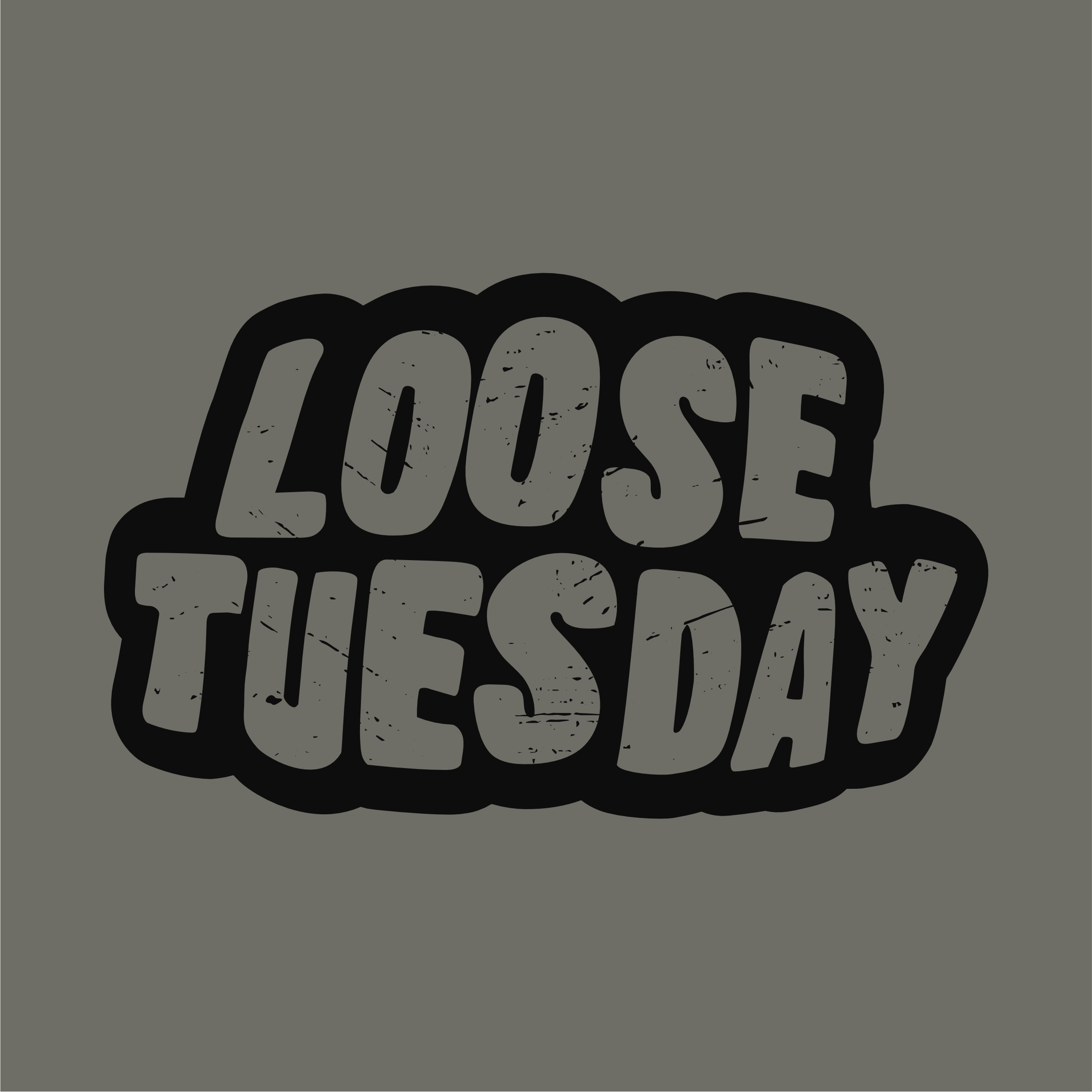 Loose Tuesday Loud Sweater — front print, anthracite graphic on khaki