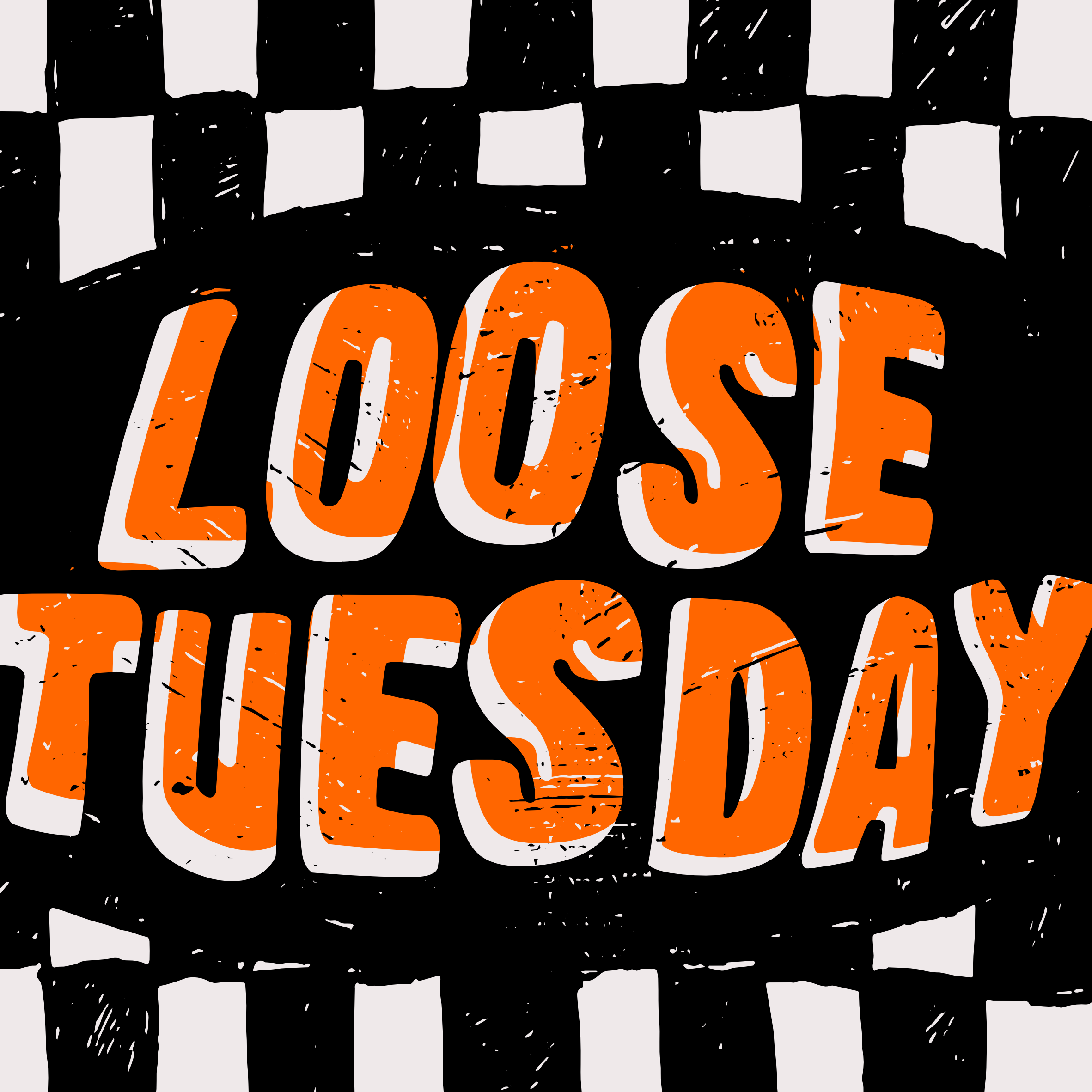 Checkerboard long sleeve t-shirt in cool grey with black and orange print — Loose Tuesday