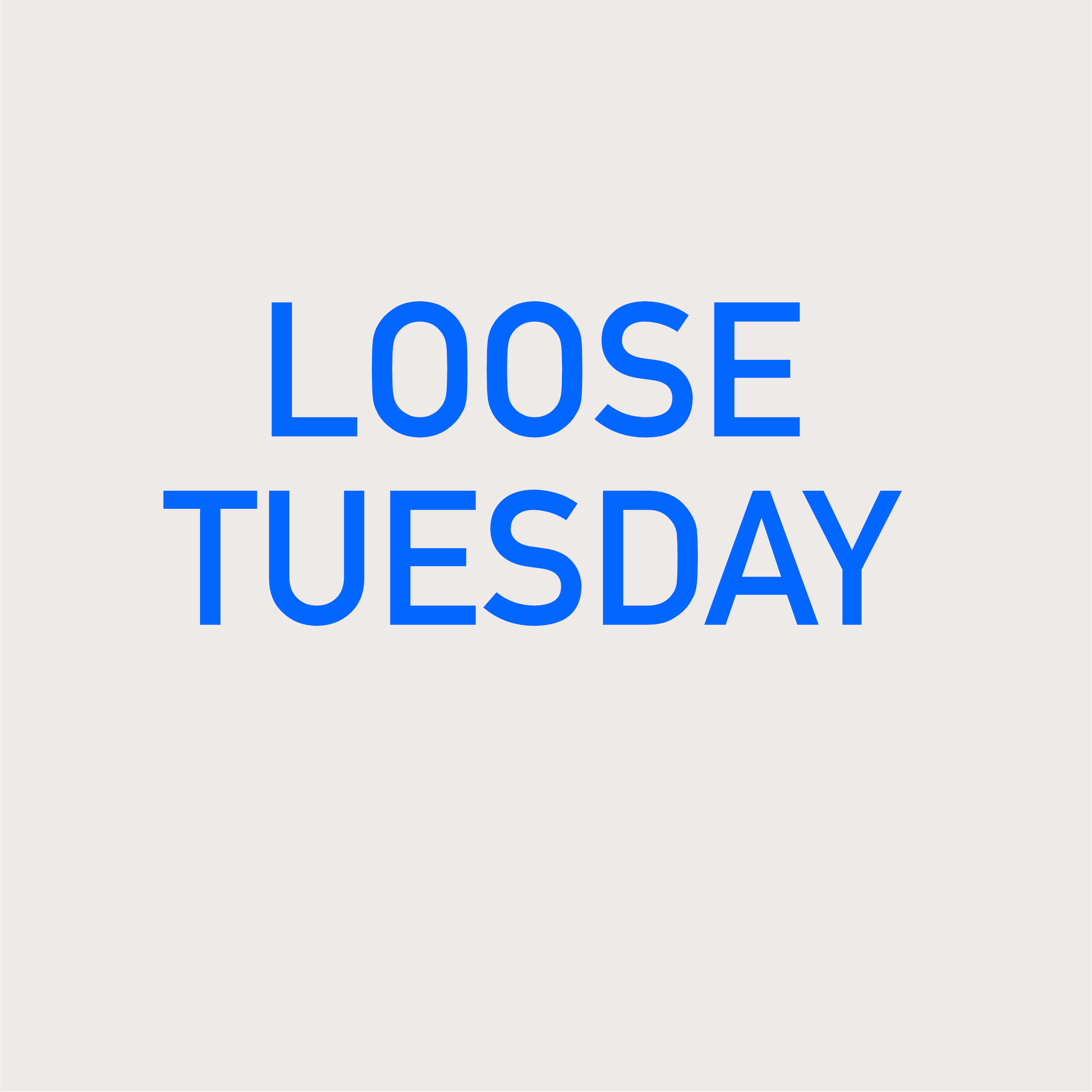 Loose Tuesday Headland graphic — bright blue bold type on off-white background