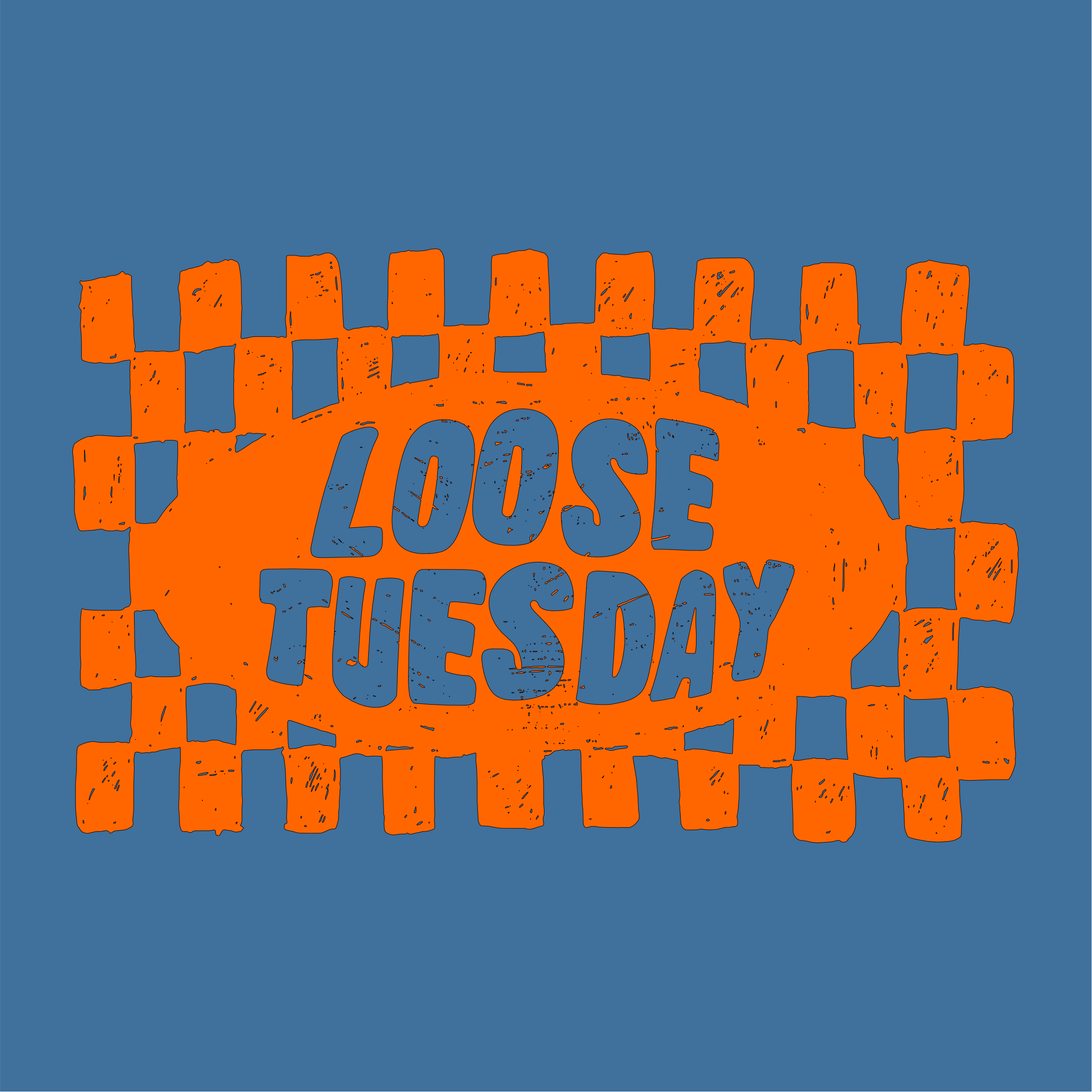 Checkerboard long sleeve t-shirt in mindful blue with orange print — Loose Tuesday