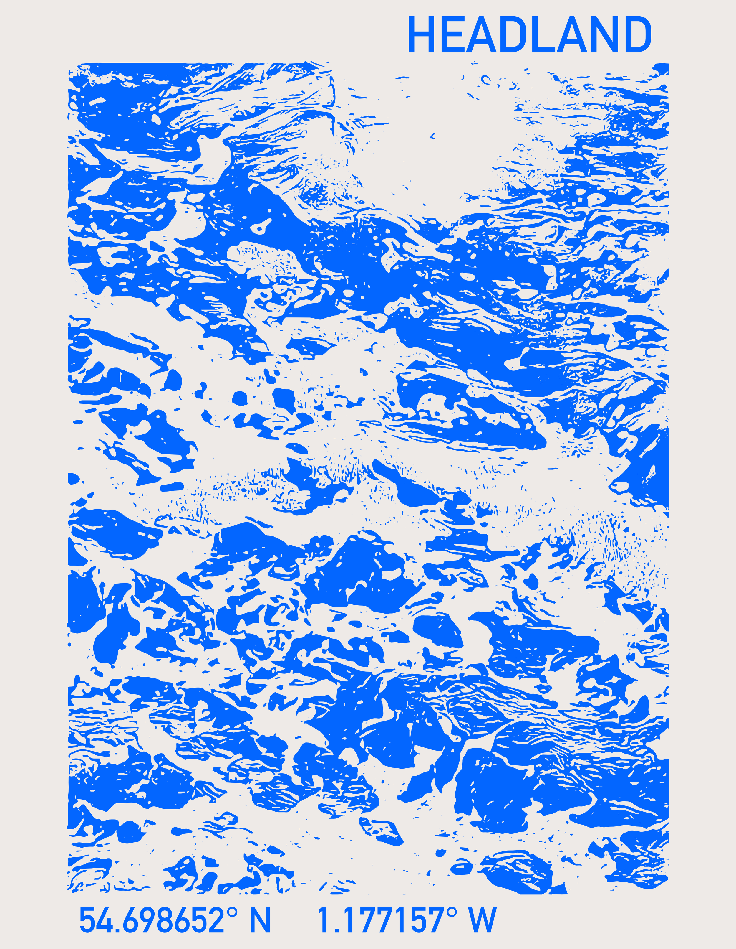 Loose Tuesday Headland graphic detail — scanned and distorted wave texture in bright blue