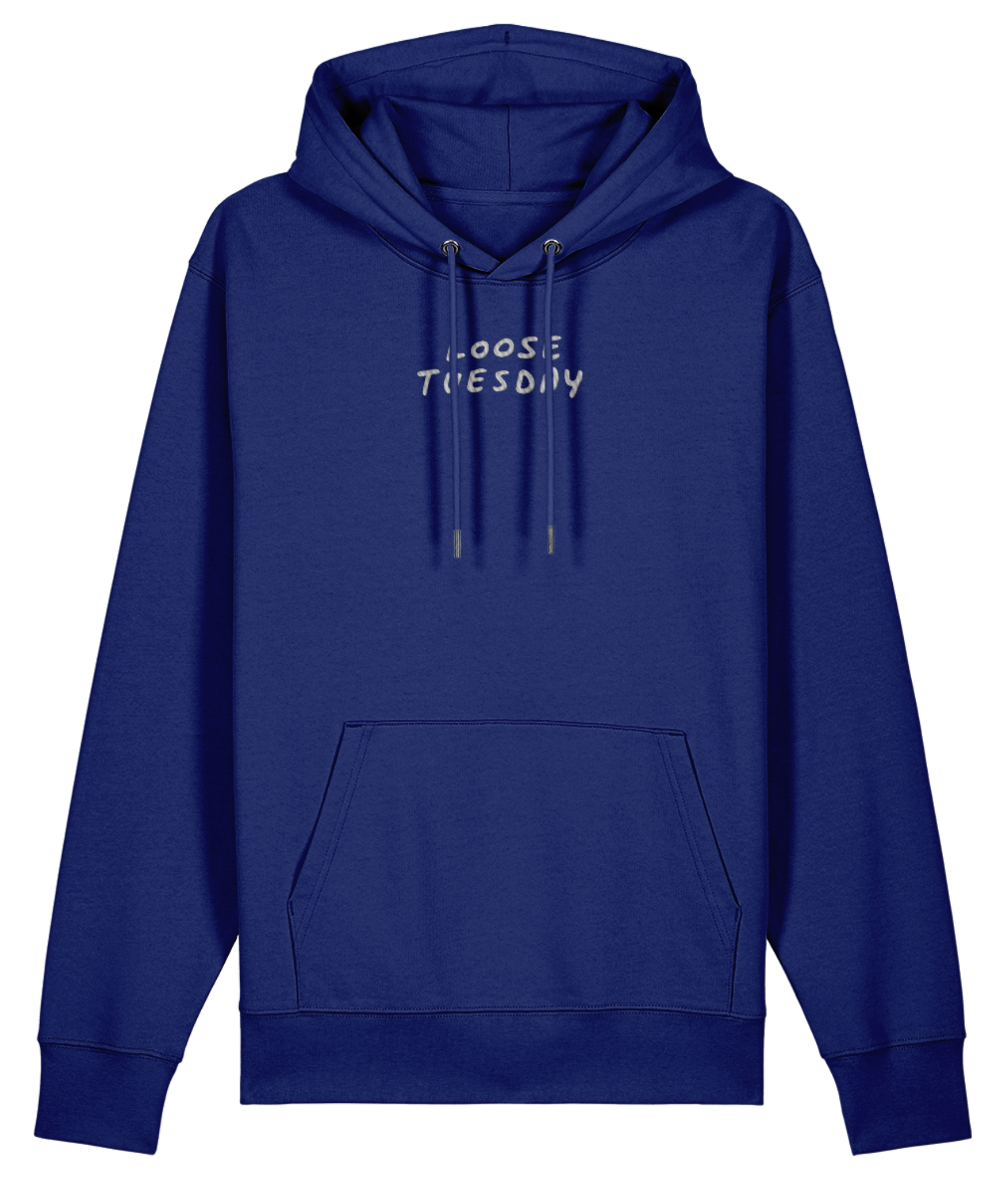 Mantra hoodie in worker blue with pink barcode print — Loose Tuesday