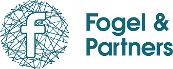 Facebook logo with a geometric globe design and the text 'Fogel & Partners' next to it.